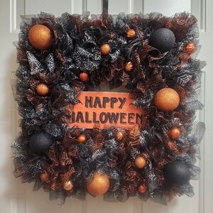 Handmade Happy Halloween Glitter  Wreath 19 inches Square